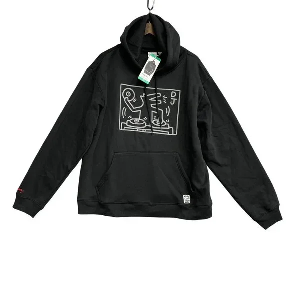 NEW Keith Haring Mens XL Black Graphic Hoodie Cotton/Polyester Blend - Picture 1 of 8